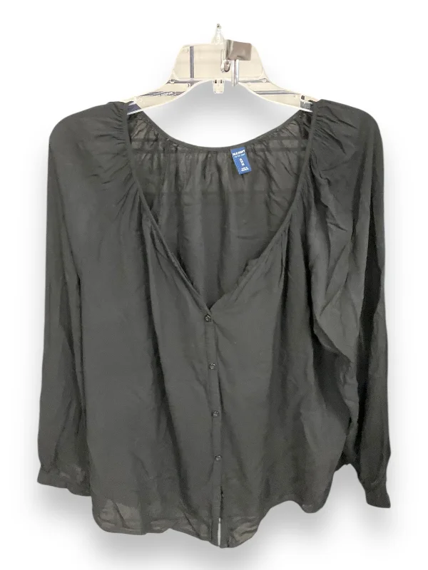 Women's Blouse with Boat CollarTop Long Sleeve By Old Navy In Black, Size: Xl
