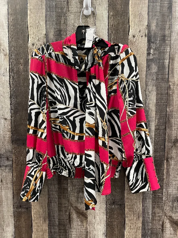 Women's Blouse with V-Shaped CollarTop Long Sleeve By New York And Co In Multi-colored, Size: M