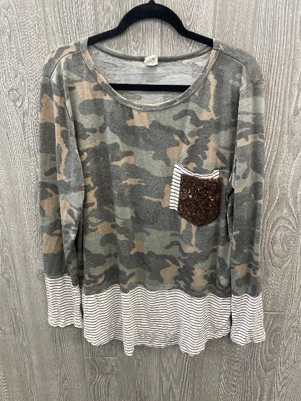 Women's Blouse with Bell SleevesTop Long Sleeve By 7th Ray In Camouflage Print, Size: 3x
