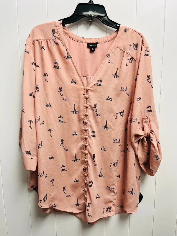 Women's Blouse with High CollarTop 3/4 Sleeve By Torrid In Black & Pink, Size: 3x