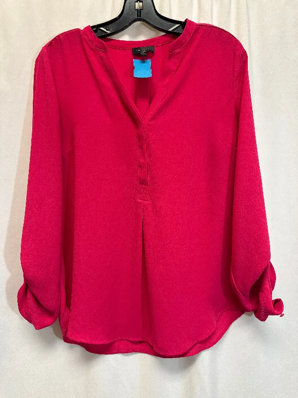 Women's Blouse with Peter Pan CollarTop Long Sleeve By Limited In Pink, Size: M