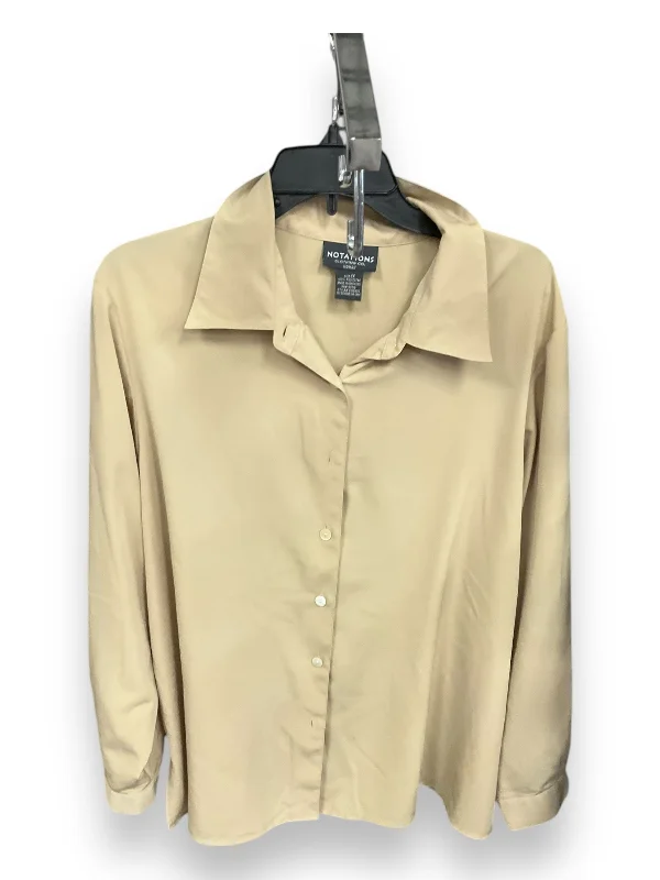 Women's Blouse with Keyhole CollarTop Long Sleeve By Notations In Tan, Size: 1x
