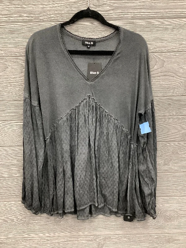 Women's Blouse with ButtonsTop Long Sleeve By Blue B In Grey, Size: M