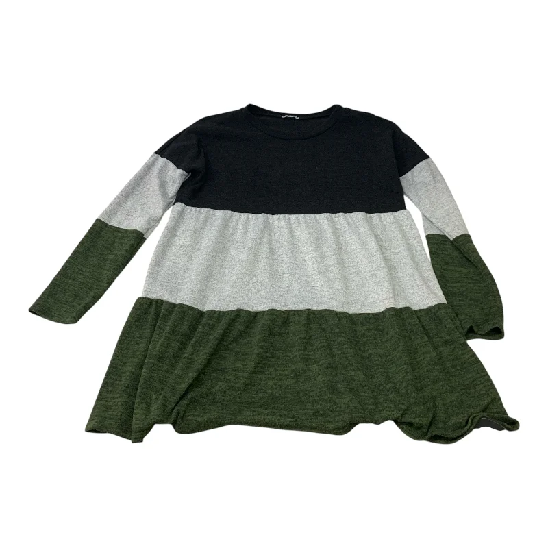 Women's Blouse with Boat NeckTunic Long Sleeve By California In Black & Green, Size: S
