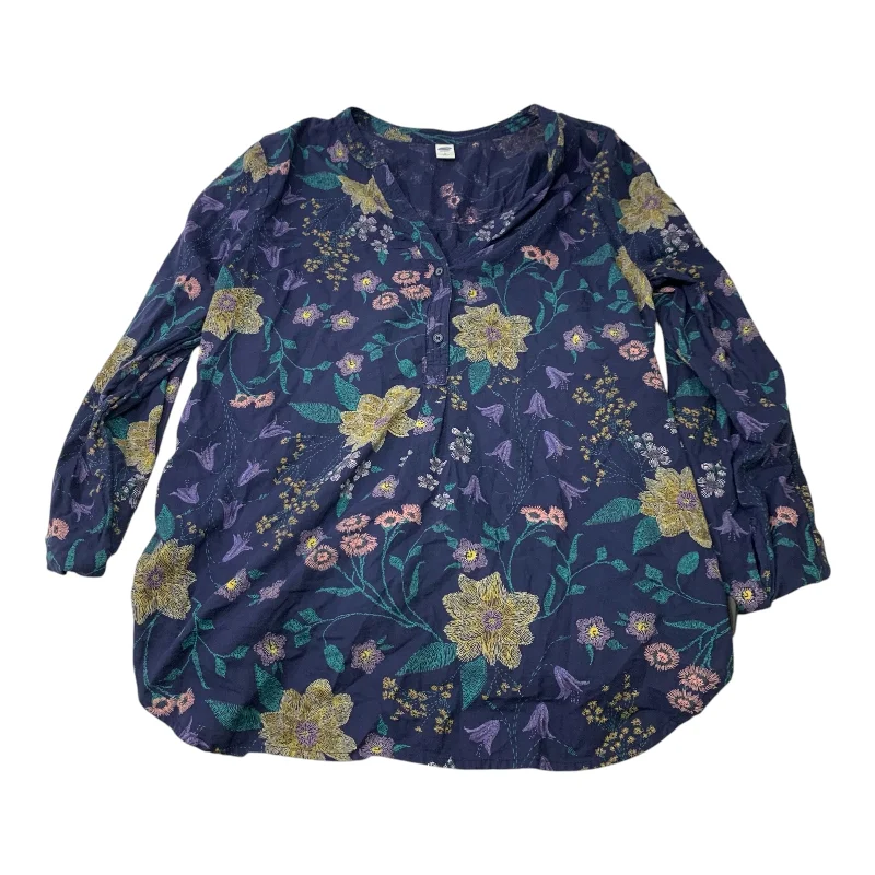 Women's Blouse with Straight HemTop Long Sleeve By Old Navy In Blue, Size: L