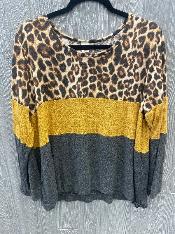 Women's Blouse with Puffed SleevesTop Long Sleeve By 7th Ray In Animal Print, Size: 2x