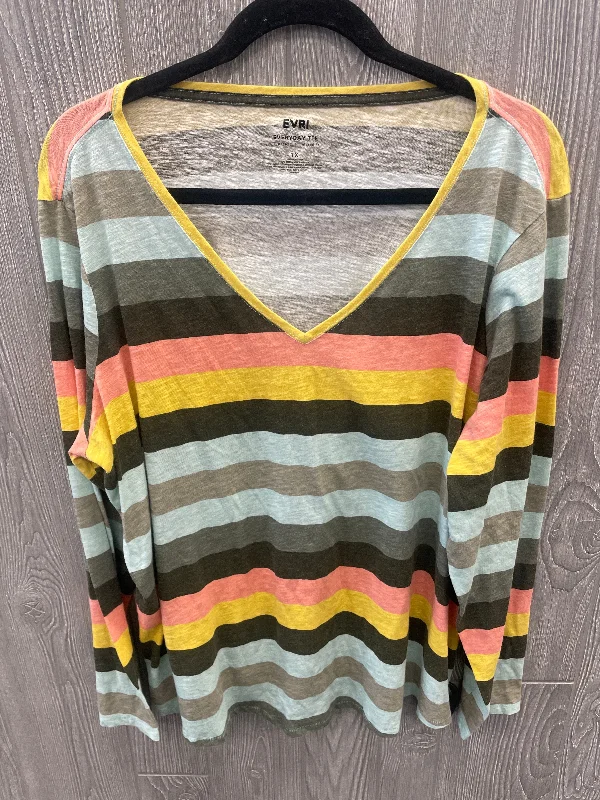 Women's Blouse with PleatsTop Long Sleeve By Evri In Striped Pattern, Size: 1x