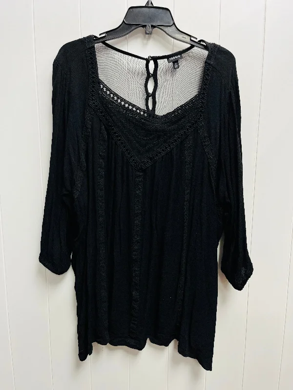 Women's Blouse with Collarless DesignTop Long Sleeve By Torrid In Black, Size: 3x