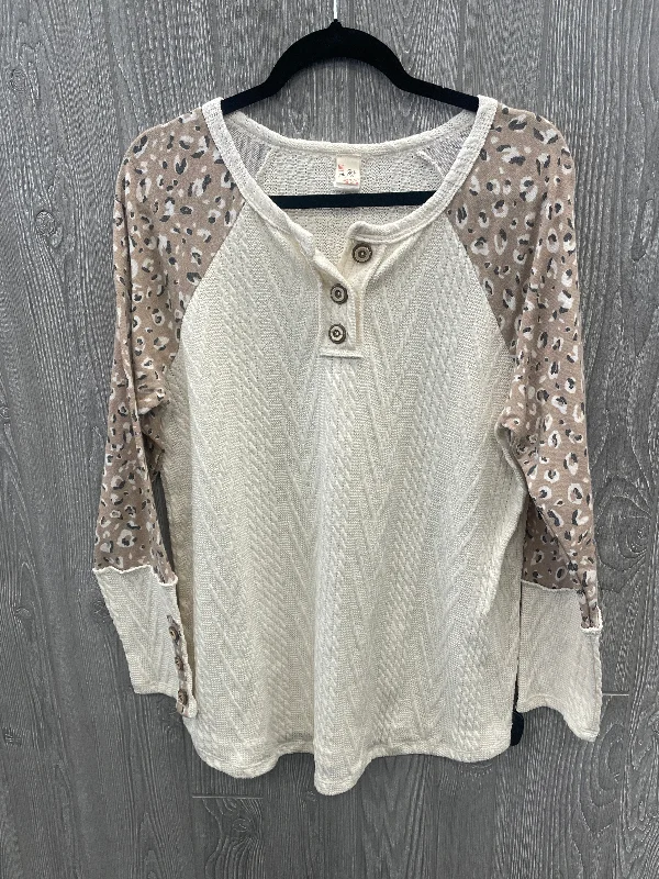 Women's Blouse with RufflesTop Long Sleeve By 7th Ray In Cream, Size: 1x
