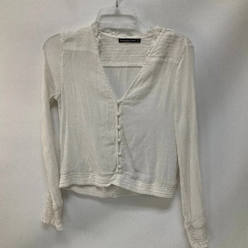 Women's Blouse with Sweetheart CollarTop Long Sleeve By Abercrombie And Fitch In White, Size: S