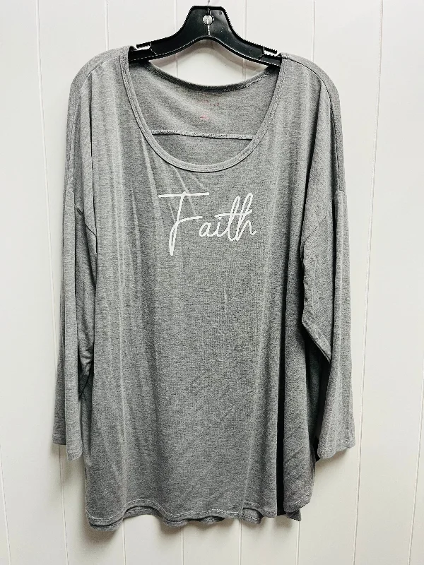 Women's Blouse with Lapel CollarTop Long Sleeve Basic By New Directions In Grey, Size: 2x Women's Blouse with Lapel CollarTop Long Sleeve Basic By New Directions In Grey, Size: 2x
