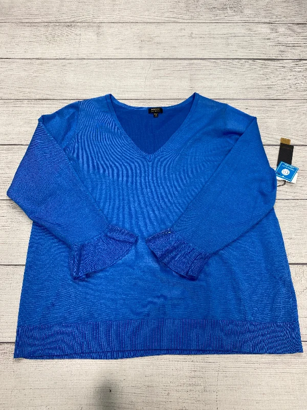 Women's Blouse with Mandarin CollarTop Long Sleeve By Maree Pour Toi In Blue, Size: Xl