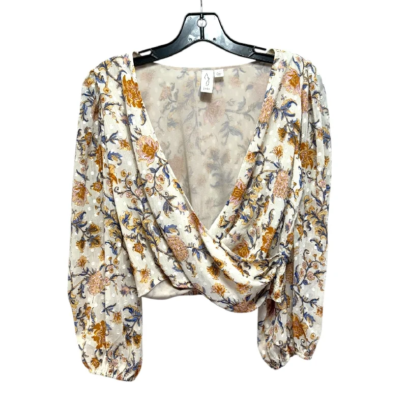 Women's Blouse with SmockingTop Long Sleeve By Joie In Floral Print, Size: S