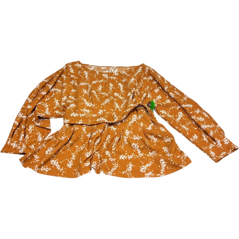 Women's Blouse with Cap SleevesTop Long Sleeve By Anthropologie In Orange, Size: M