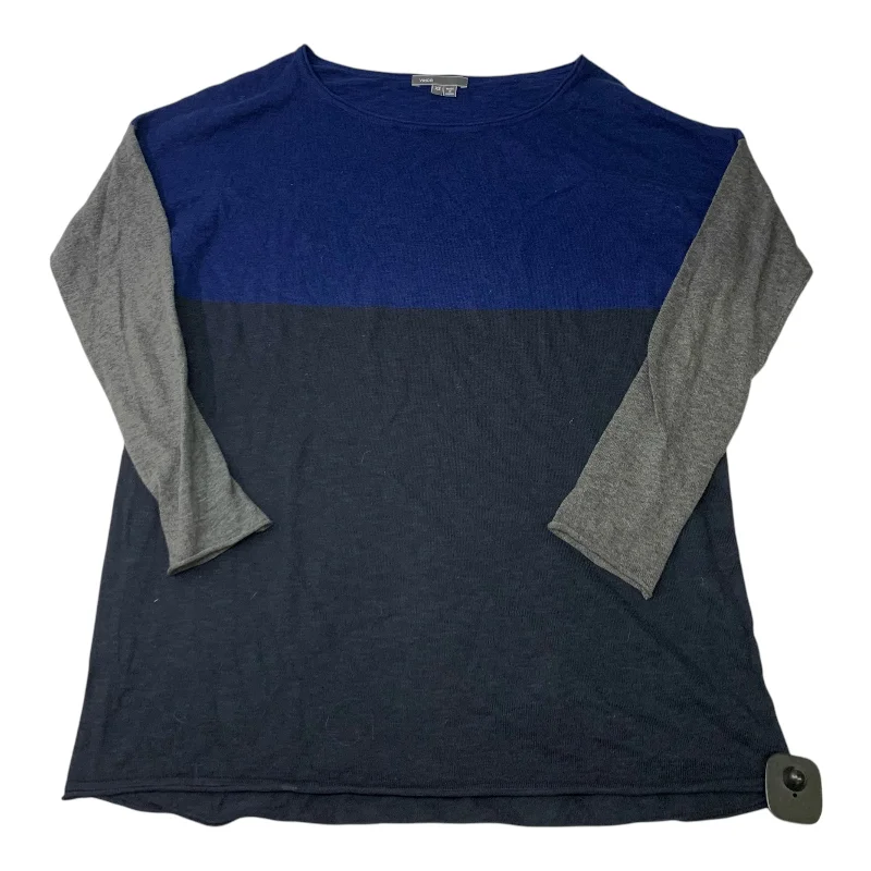 Women's Blouse with Lapel CollarTop Long Sleeve By Vince In Blue & Grey, Size: Xs