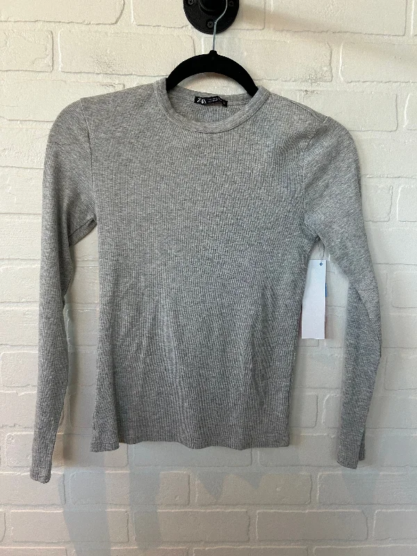 Women's Blouse with Keyhole CollarTop Long Sleeve Basic By Zara In Grey, Size: S
