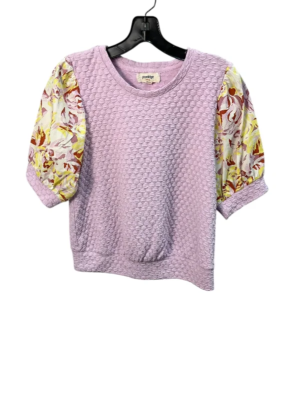 Women's Blouse with V-Shaped CollarTop 3/4 Sleeve By Porridge In Pink, Size: S
