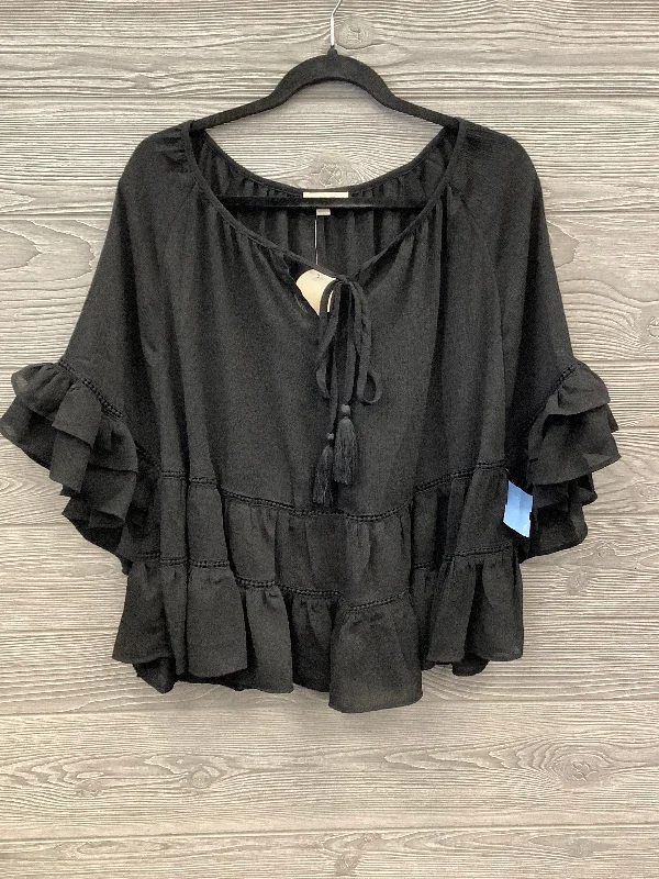 Women's Blouse with SmockingTop Long Sleeve By Oddi In Black, Size: M