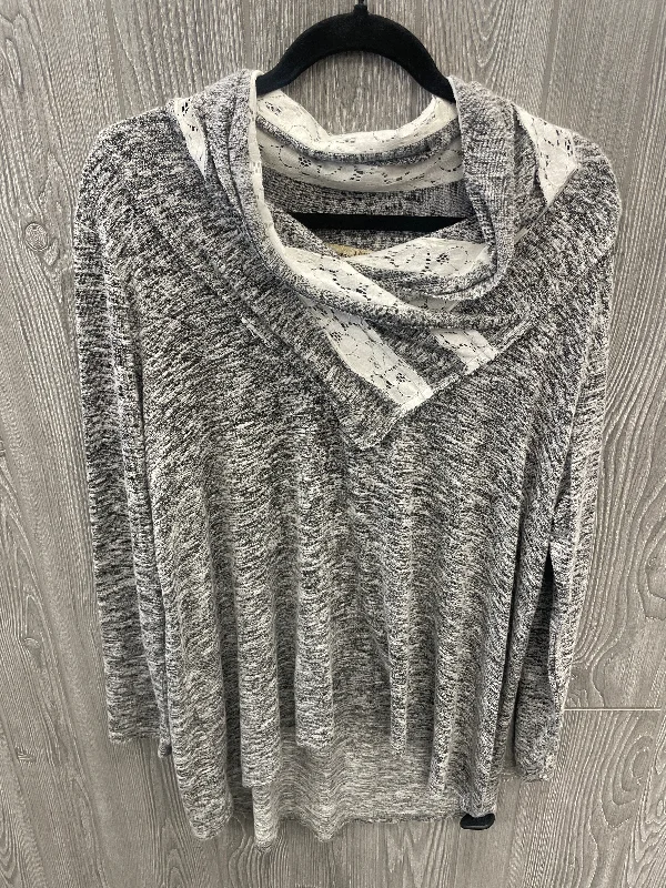 Women's Blouse with Long SleevesTop Long Sleeve By Emerald In Grey, Size: 1x