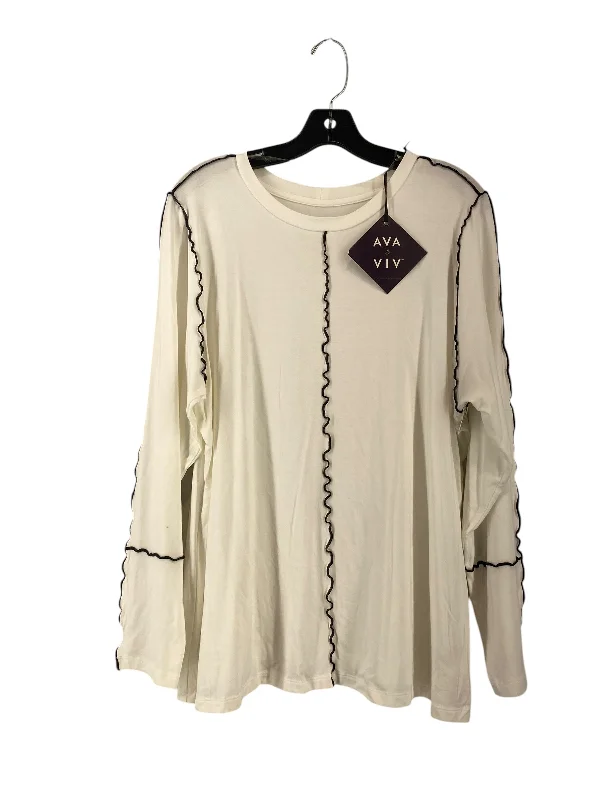 Women's Blouse with Keyhole CollarTop Long Sleeve By Ava & Viv In Black & White, Size: 1x