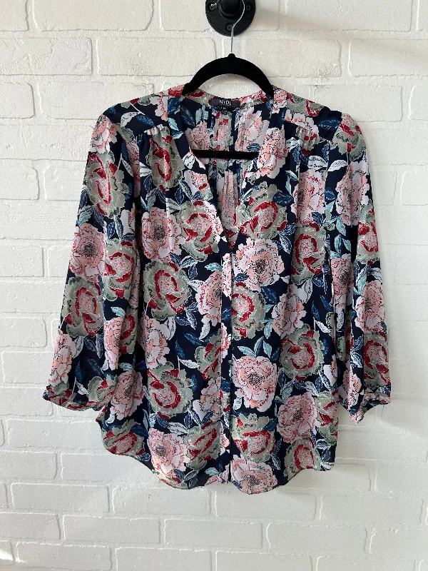 Women's Blouse with Lapel CollarTop Long Sleeve By Not Your Daughters Jeans In Blue & Pink, Size: M