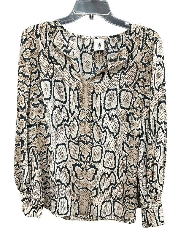 Women's Blouse with Lapel CollarTop Long Sleeve By Cabi In Snakeskin Print, Size: M