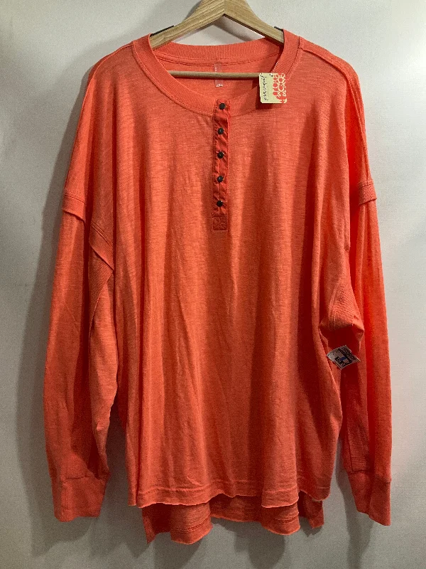 Women's Blouse with Keyhole CollarTop Long Sleeve By Free People In Coral, Size: L