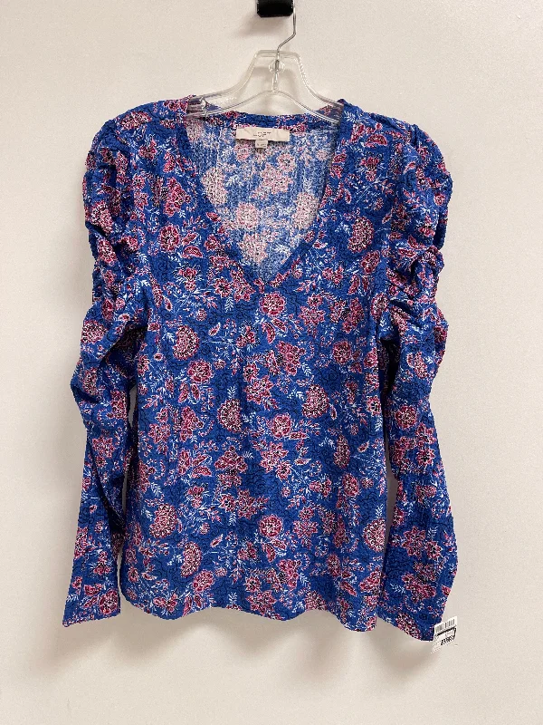 Women's Blouse with Gathered SleevesTop Long Sleeve By Loft In Blue, Size: M