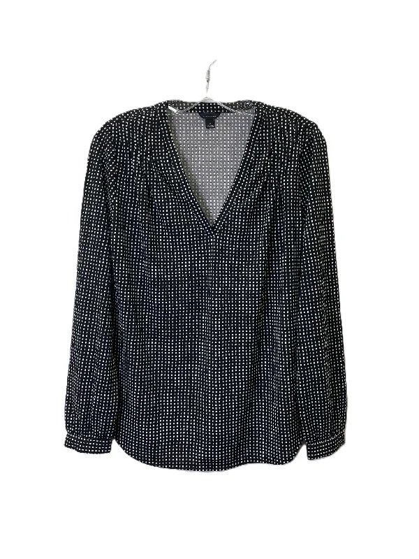 Women's Blouse with Collarless NeckTop Long Sleeve By Ann Taylor In Polkadot Pattern, Size: M