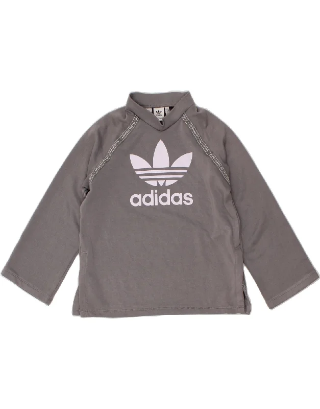 men's quarter-zip pullover with mesh underarms for ventilationADIDAS Boys Graphic Top Long Sleeve 14-15 Years Grey Polyester