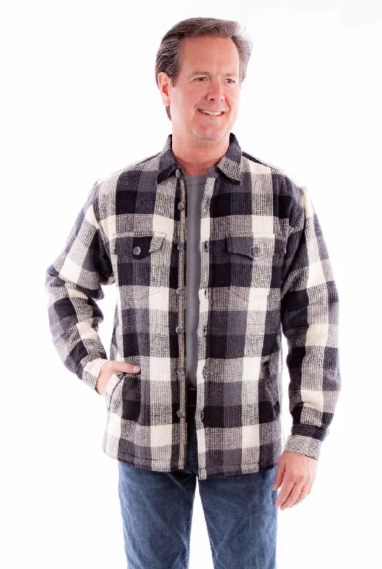 men's wool peacoat with pocketsScully Mens Basketweave Buffalo Check Black Cream 100% Cotton Cotton Jacket