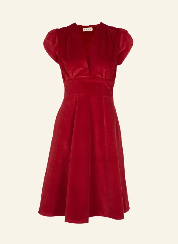 Women's Boat-Back DressesRita - Claret Velvet Dress