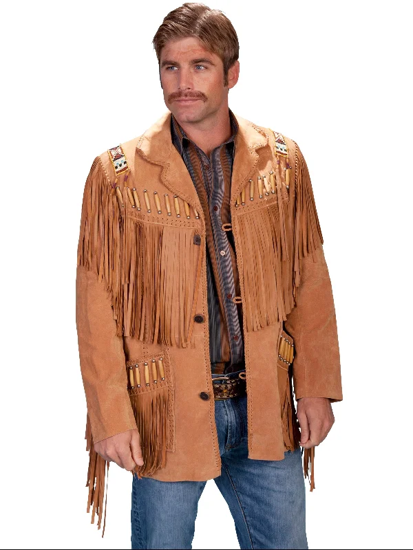men's leather bomber jacketScully Leather Mens Boar Suede Fringe Mountain Man Jacket Bourbon