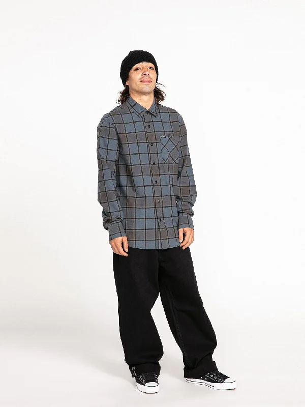 men's vintage denim shirt with distressed detailingCaden Plaid Long Sleeve Flannel - Marina Blue