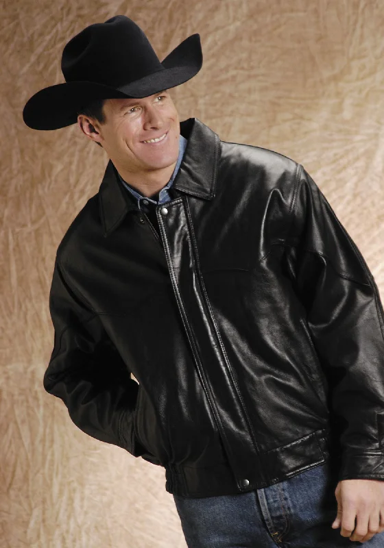 stylish men's peacoatRoper Mens Black Lamb Touch Nappa Leather Jacket Big Mans Western Bomber