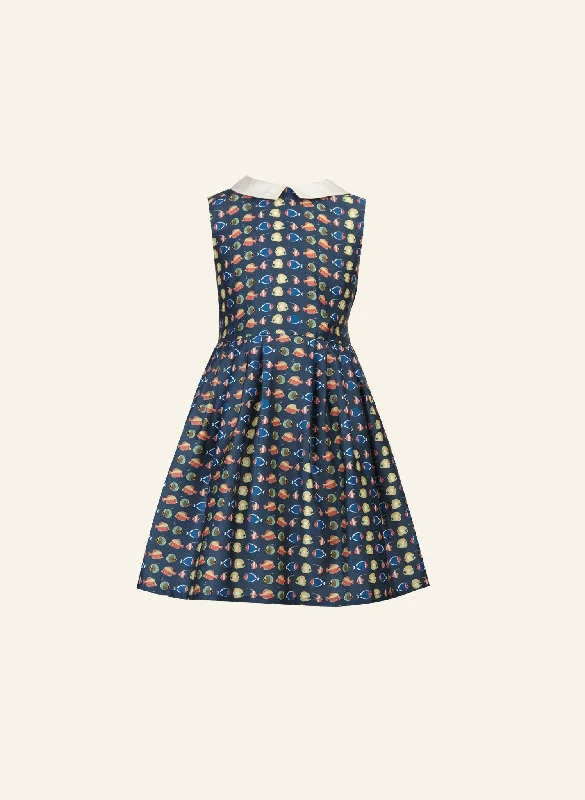 Women's Empire Waist DressesPenny Girl's Dress - Navy Tropical Fish