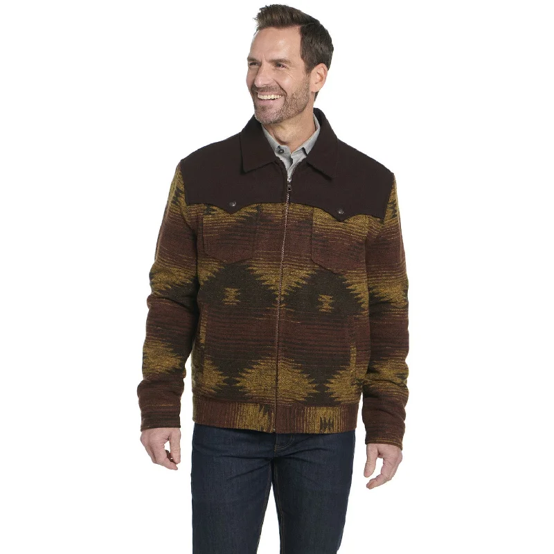 men's distressed leather jacketCripple Creek Mens Two-Toned Navajo Zip CCP Golden Brown 100% Polyester Jacket S