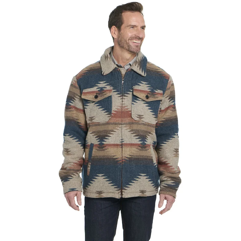 men's down-filled winter jacketCripple Creek Mens Zip Front Blanket Shirt Navajo Teal 100% Polyester Jacket