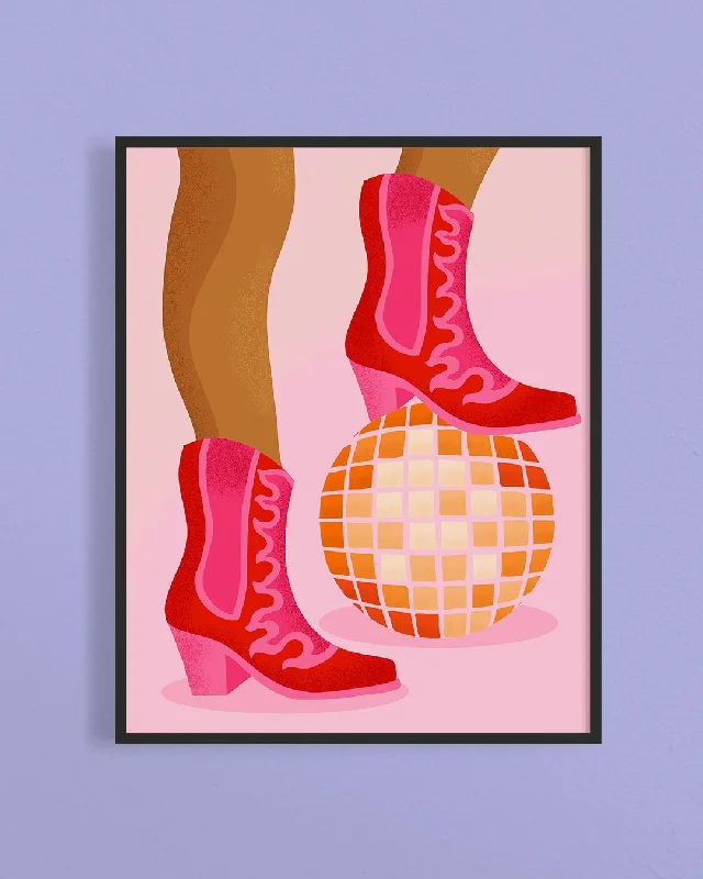 hats with built-in Bluetooth speakers for music on the goDisco Cowgirl Art Print