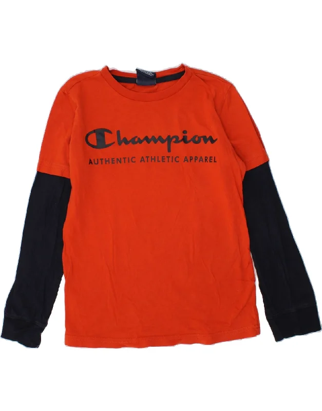 men's slim-fit dress shirt with adjustable cuffsCHAMPION Boys Graphic Top Long Sleeve 7-8 Years Small Red Colourblock