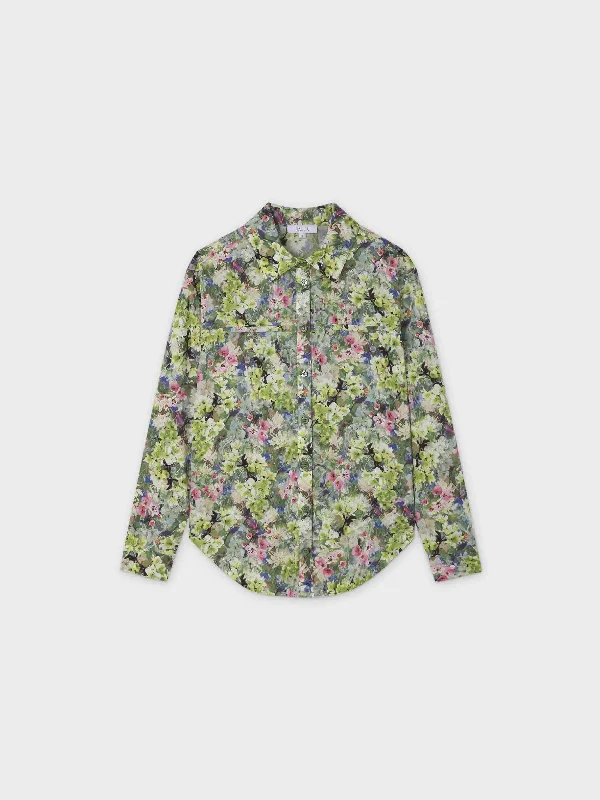 children's sun hatsRounded Hem Button Down Shirt-Green Garden