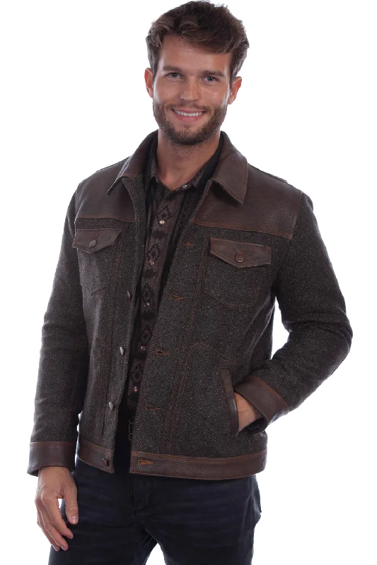 men's tailored wool coatScully Mens Tweed Jean Vintage Brown Leather Leather Jacket XL
