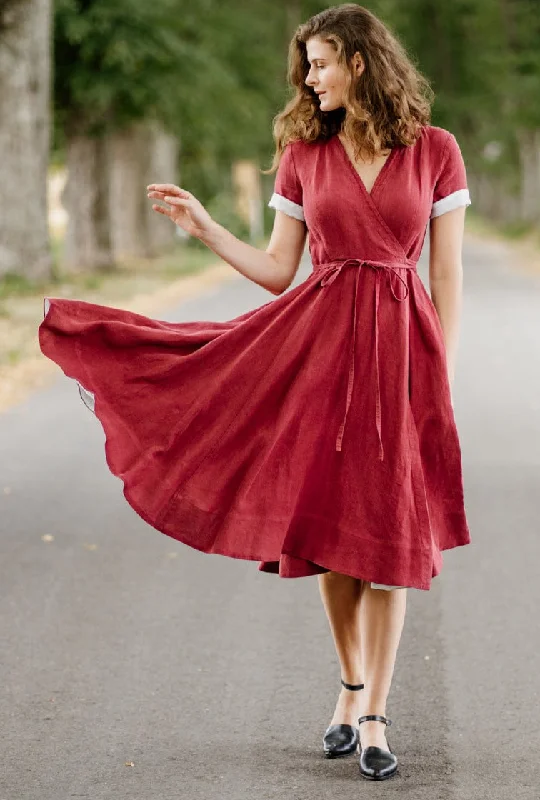 Women's High Collar DressesWrap Dress, Short Sleeve
