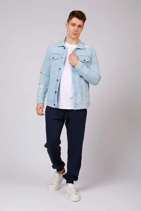 men's leather jacket with pocketsMen Destroyed Denim Jacket