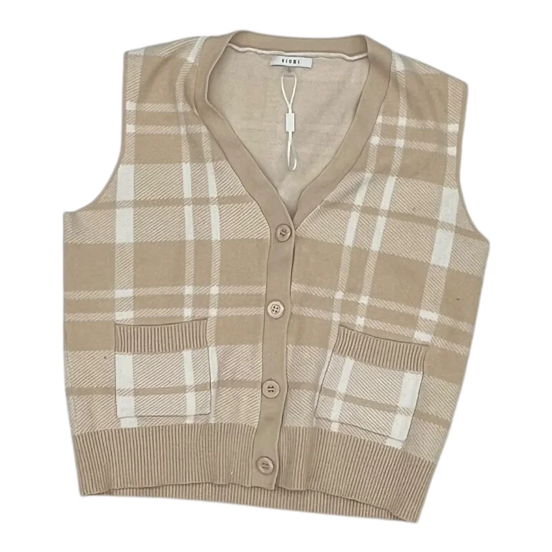 Women's Quilted CoatsVest Sweater By Sioni In Tan, Size:L